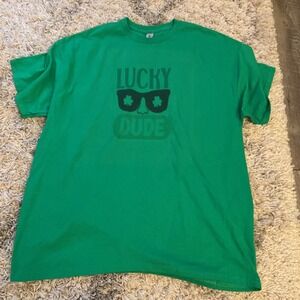 Gildan DryBlend Lucky Dude St Patricks Day Green Graphic T-Shirt Mens XL
